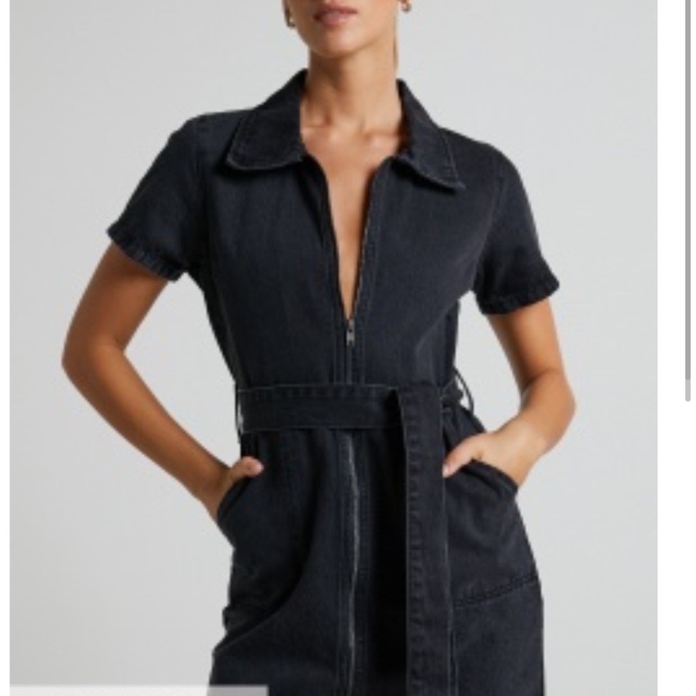 Showpo Black Zip Front Denim Dress
